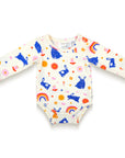 Toddler Girl Long Sleeve Bodysuit - Bunnies and Rainbow Print