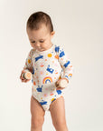 Toddler Girl Long Sleeve Bodysuit - Bunnies and Rainbow Print